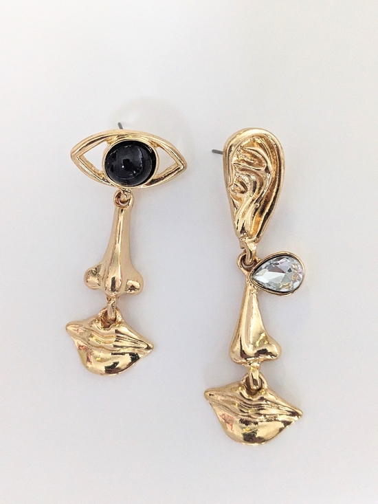 Jewelry - Gold Surrealist Face Earrings